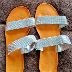 Iridescent glitter sandals